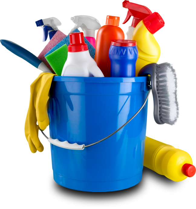 House Cleaning Equipment and Supplies in Bucket - Isolated